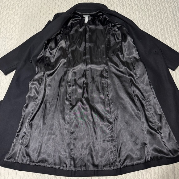 Old Navy Long Black Wool Coat w/ Single Button & Belted Closure, Pockets, Small - Picture 8 of 11